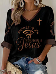 Women's "Connect To God,The Password IS Prayer" Print Casual Waffle T-shirt
