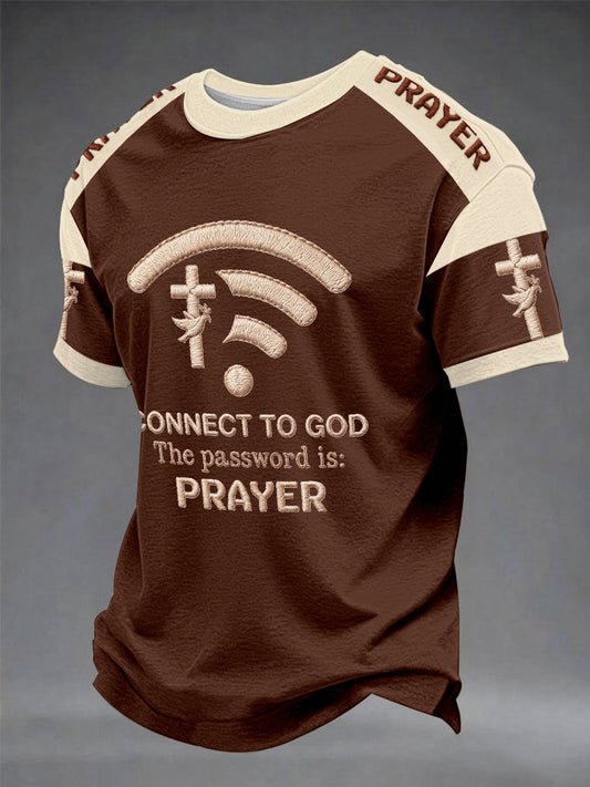Men's "Connect To God,The Password IS Prayer" Print Casual short sleeves t-shirt