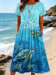 Women's Sea Turtle Print Vacation Dress