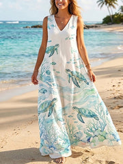 Women's Sea Turtle Print Vacation Dress