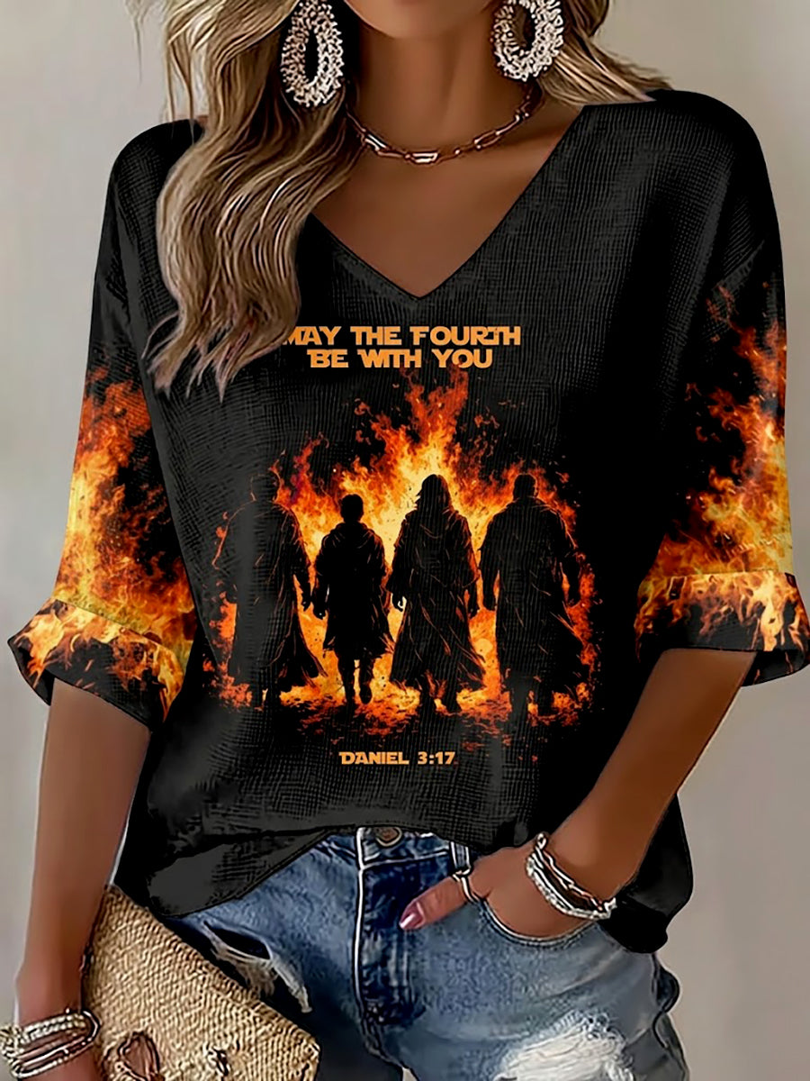 Women's May The Fourth Be With You Movie Inspired Faith Waffle T-shirt
