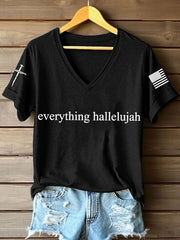 Women's Everything Hallelujah Print V-Neck T-Shirt