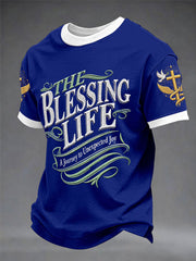 Men's"The Blessing Life" Art Embroidery Print Unisex Casual T-shirt
