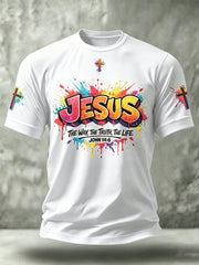 Men's Christian Jesus Cross Short Sleeve O-neck T-shirt