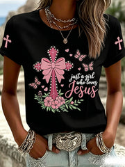 Women's Just A Girl Who Loves Jesus Print Casual Tee
