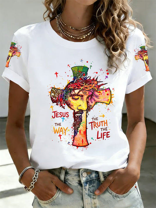 Women's Jesus The Way The Truth The Life Print Casual Tee