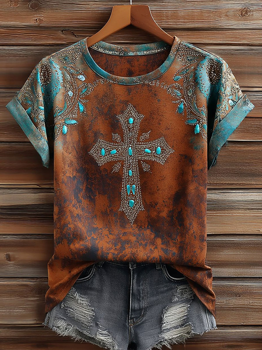 Women's Western-style faith print short-sleeved T-shirt