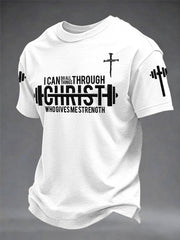 Men’s“I Can Do All Things  Through Christ Who Gives Me Strength” Christian Fitness Casual Printed T-shirt