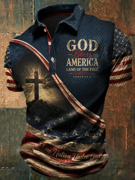 Men's America Flag God Bless America Printed Shirt