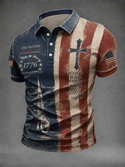 Men's America Flag God Bless America Printed Shirt