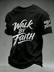 Men's Christian WALK BY FAITH Cross Waffle Short Sleeve T-shirt