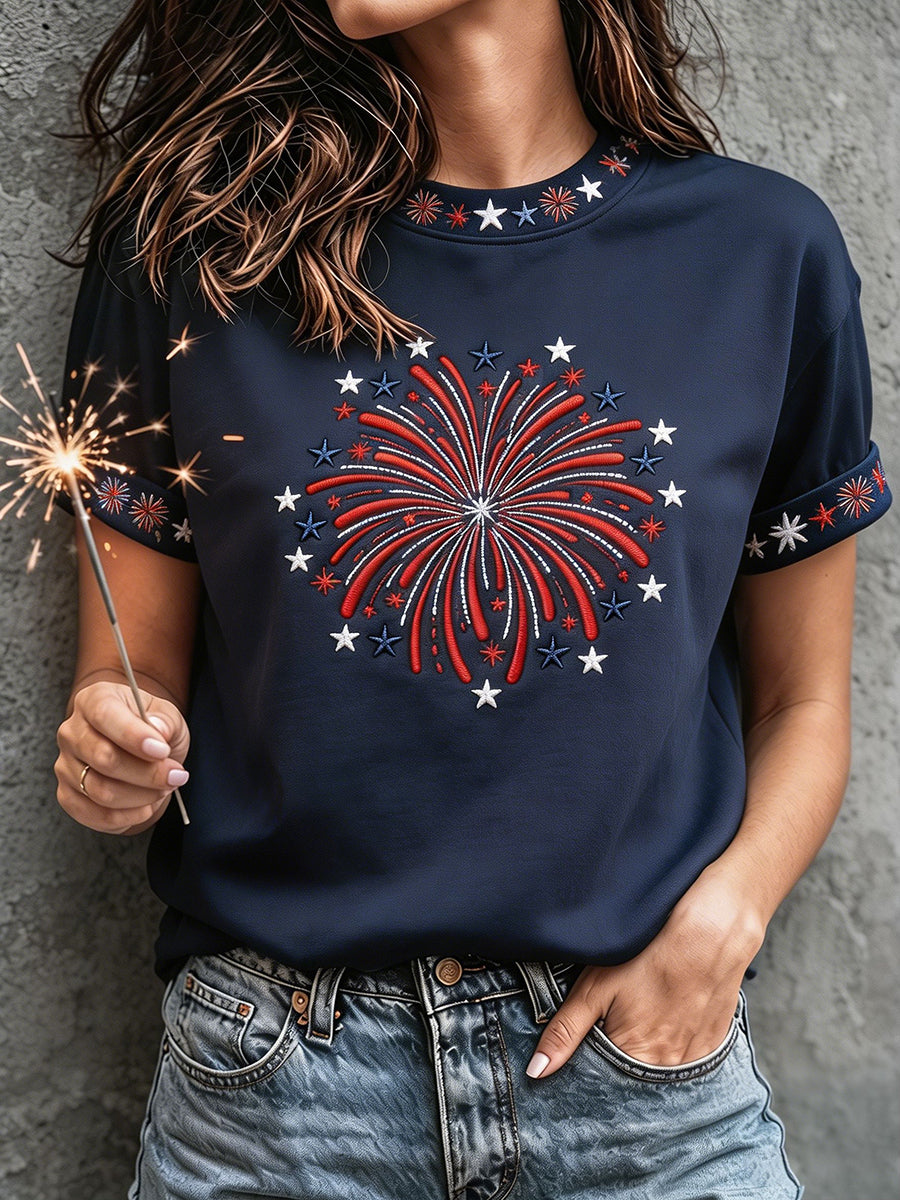 Women's 4th of July Freedom American Art Printed Linen T-shirt