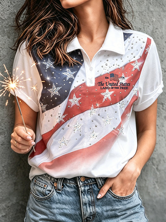 Women's 4th of July Freedom American Art Printed Casual Tops