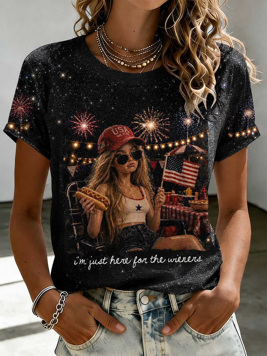 Women's Funny Doll 4th of July Print T-shirt