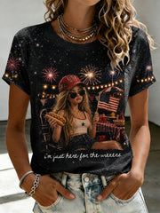 Women's Funny Doll 4th of July Print T-shirt