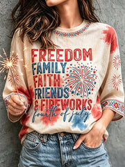 Women's 4th of July Freedom American Art Printed Linen Tops
