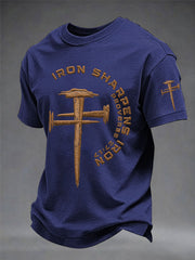 Men's Christian Cross Iron Sharpens Iron Print Casual Tee