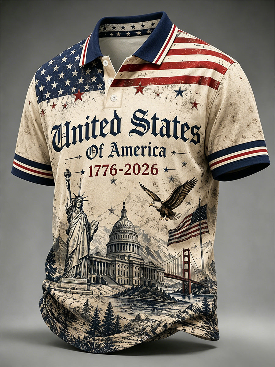 Men's Independence Day United States Of America Print Casual Polo