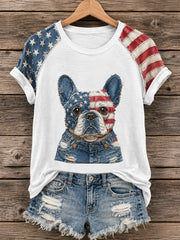 Women's Independence Day  Dog Print Casual Tee