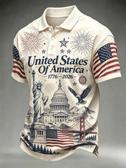Men's Independence Day United States Of America Print Casual Polo