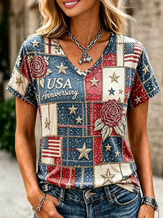 Women's America Floral Printed T-shirt