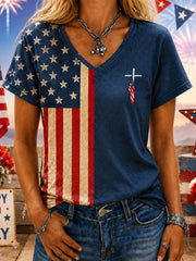 Women's Independence Day Cross Print Casual T-Shirt