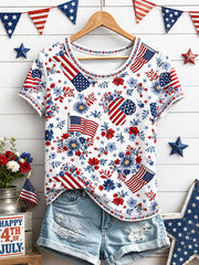 Women's Independence Day Floral Art Print Casual T-Shirt
