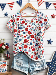 Women's Independence Day Floral Art Print Casual T-Shirt