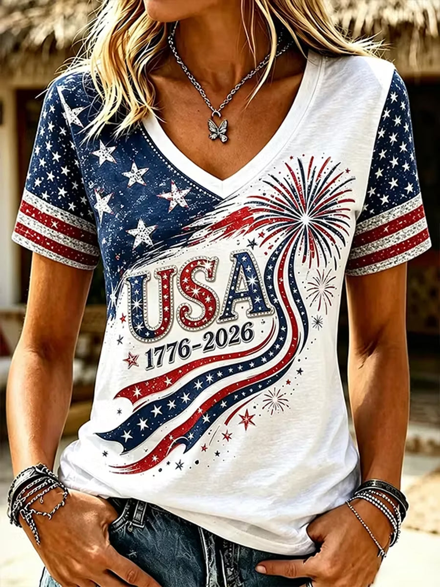 Women's America Floral Printed T-shirt