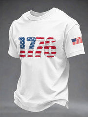 Men's Independence Day 1776 USA Flag Print Casual Tee