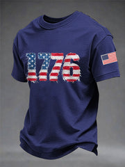 Men's Independence Day 1776 USA Flag Print Casual Tee