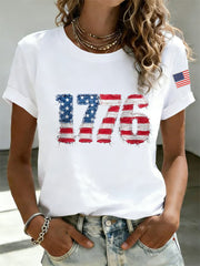 Women's Independence Day 1776 USA Flag Print Casual Tee