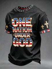 Men's One Nation Under God American Independence Day Retro Print Casual T-shirt