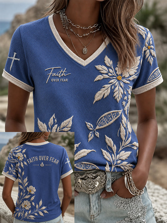 Women's Christian  Faith Over Fear Cross Short Sleeve T-shirt