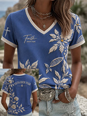 Women's Christian  Faith Over Fear Cross Short Sleeve T-shirt