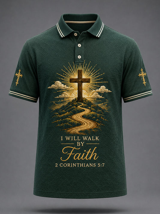 Men's Christian Walk By Faith Print Casual Polo