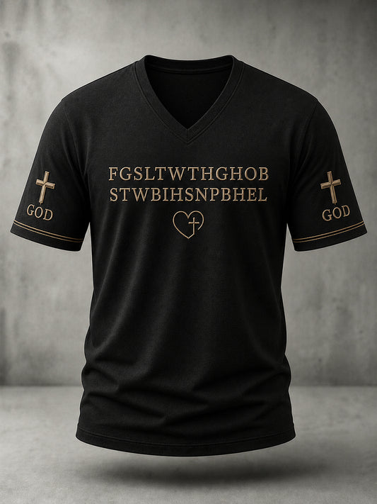 Men's Christian Bible Verse  For God So Loved The World Short Sleeve V-neck T-shirt