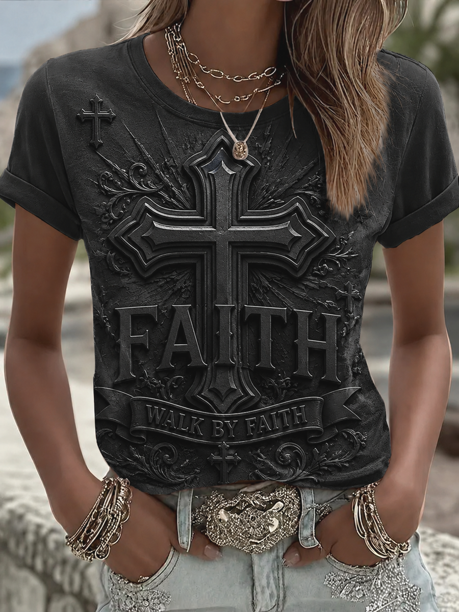 Women's Cross Print short-sleeved T-shirt