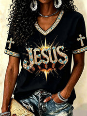 Women's Jesus Christian V-neck T-shirts