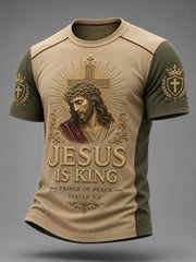 Men's Jesus Is King Of Kings Print Casual Tee