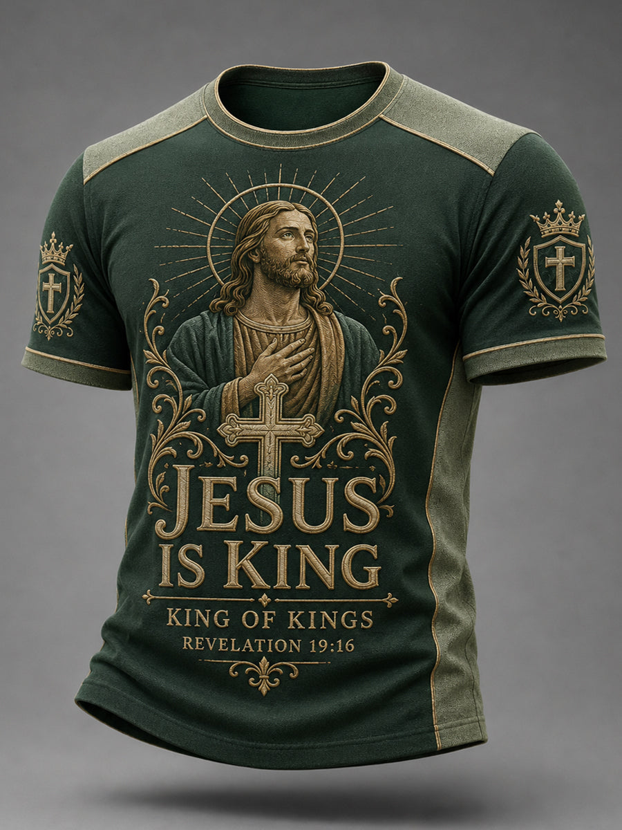 Men's Jesus Is King Of Kings Print Casual Tee