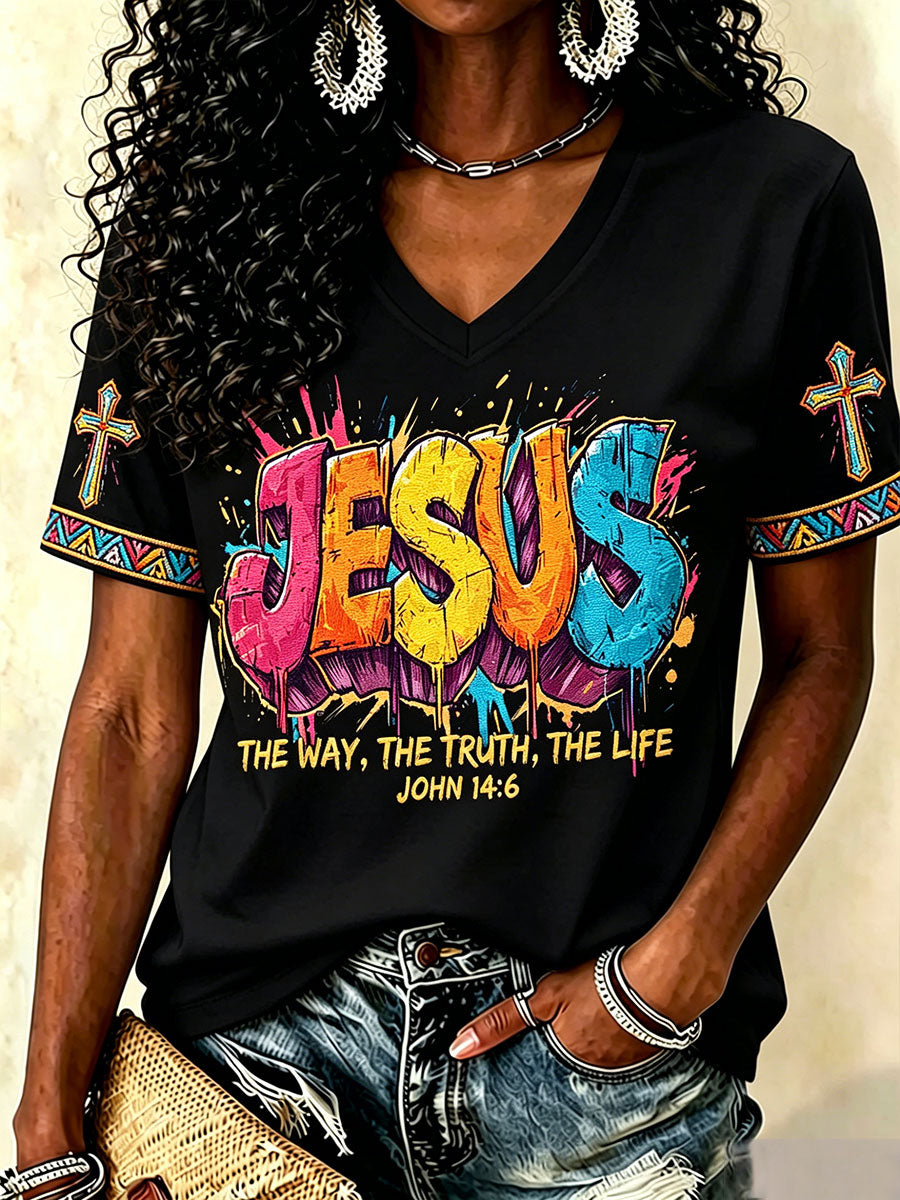 Women's Jesus John 14:6 V-Neck T-Shirts