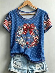 Women's American Independence Day Wreath Casual T-Shirt
