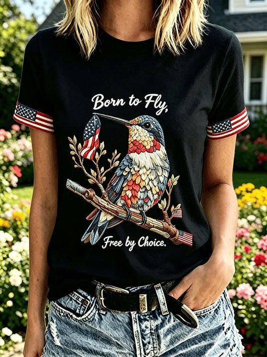 Women's Independence Day Hummingbird Short-sleeved T-shirt