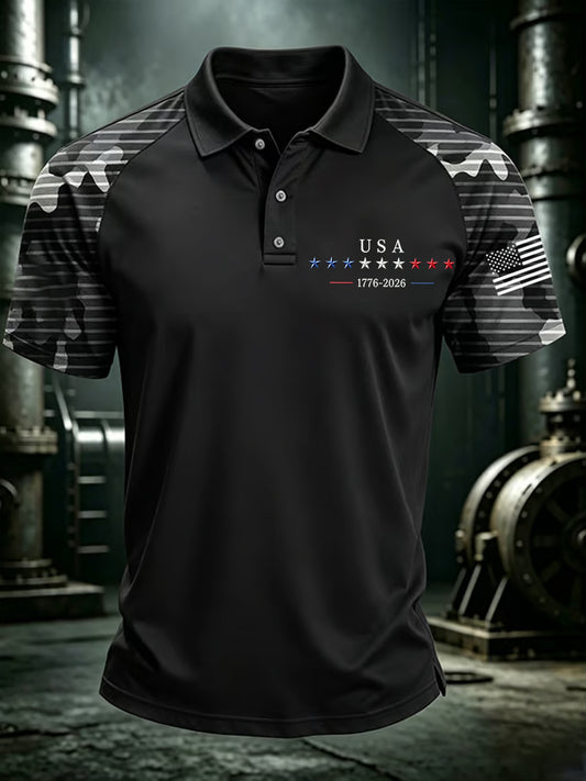 Men's Independence Day USA Flag Print Casual Patriotic Polo