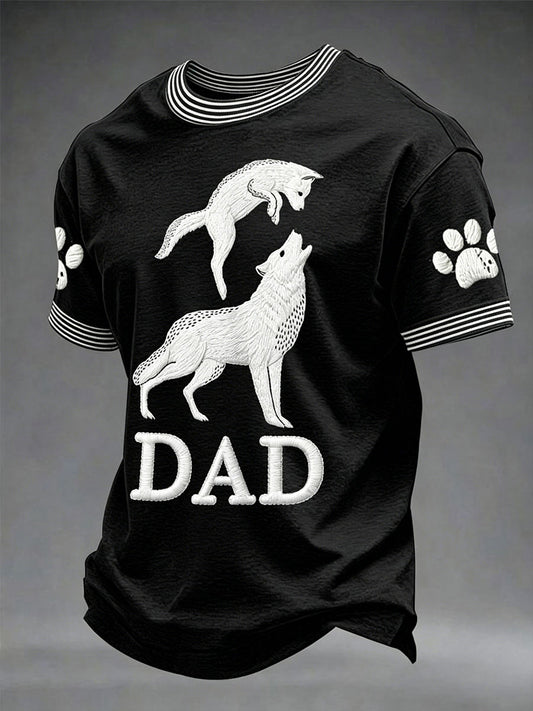 Men's Father's Day Fun Wolf father and wolf cubs Print Casual T-shirt