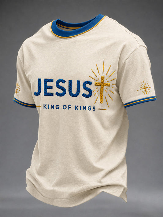 Men's Christian Jesus King Of Kings Print Casual Tee
