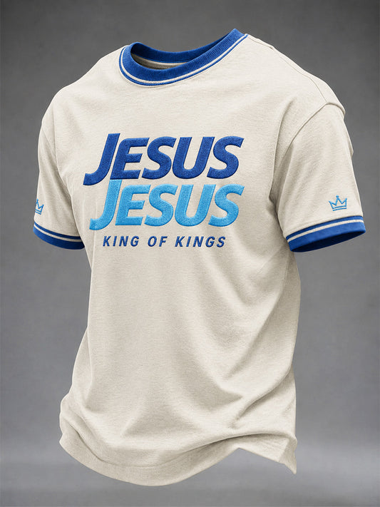 Men's Christian Jesus King Of Kings Print Casual Tee