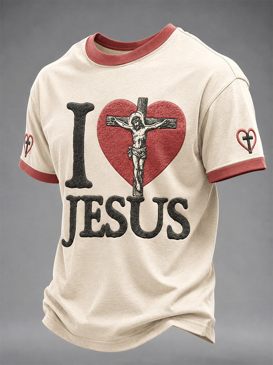 Men's Christian Jesus Print Casual Tee