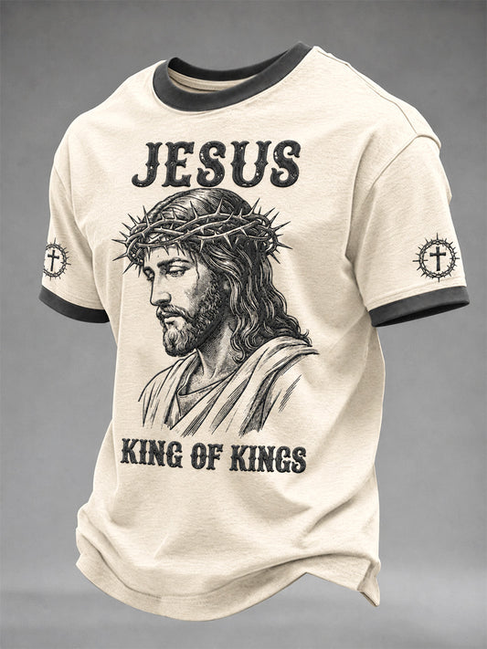 Men's Christian Jesus King Of Kings Print Casual Tee